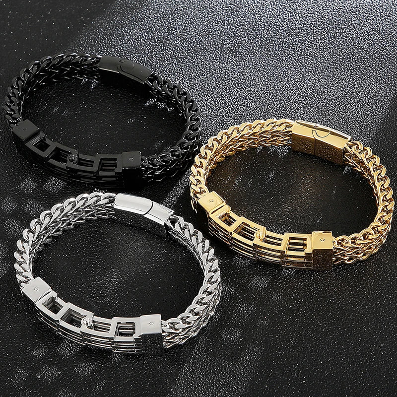 Gold Color Stainless Steel Bracelet Men 11MM Link Chain Men's On Hand Bands Bracelets Male Jewellery Iron Mannen Armband