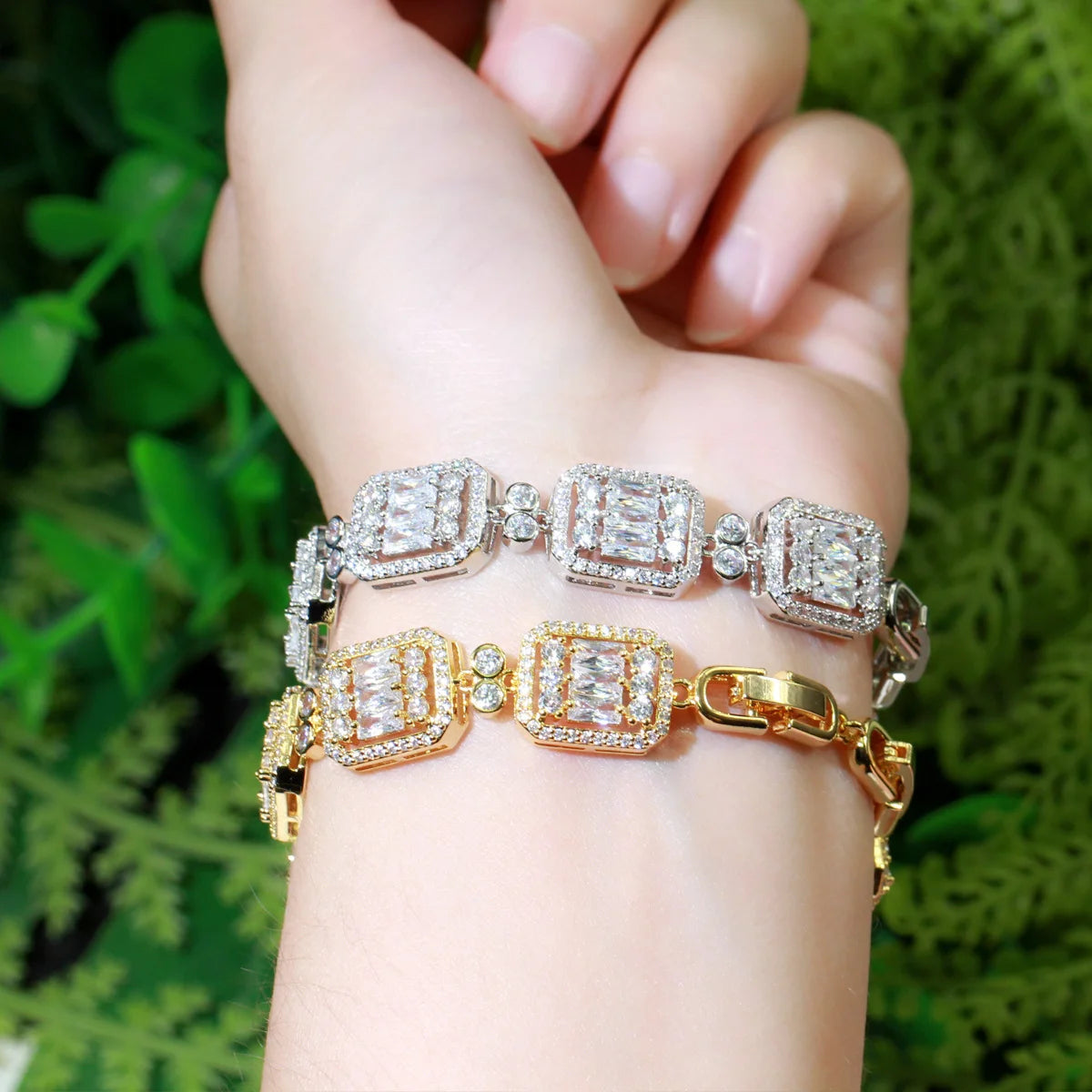 CWWZircons Bling Cubic Zirconia Pave African Dubai Gold Color Bridal Wedding Party Bracelet Femme Jewelry Accessories Gift CB249
