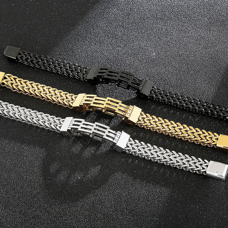 Gold Color Stainless Steel Bracelet Men 11MM Link Chain Men's On Hand Bands Bracelets Male Jewellery Iron Mannen Armband