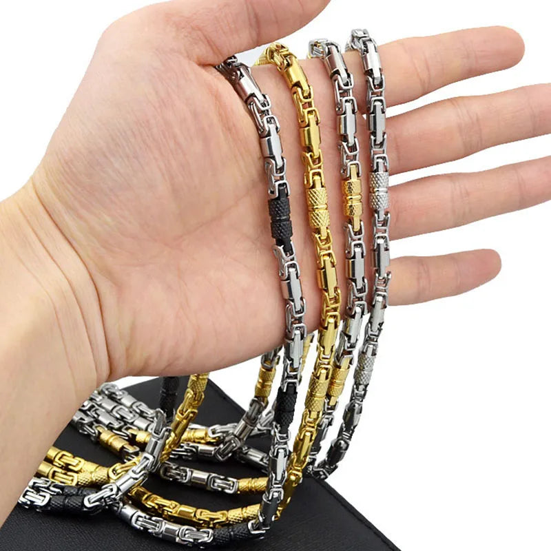 6mm HipHop Punk Gold Color Rock Bike Biker Necklace Heavy Men's Women Stainless Steel Byzantine Chain Necklace Jewelry Gifts