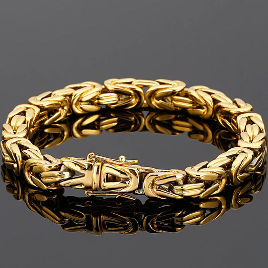 Hiphop Chain Bracelets For Men Never Fade Gold Color Stainless Steel Bracelet Manly Wrist 8.66" Classic Mens Jewellery Wholesale