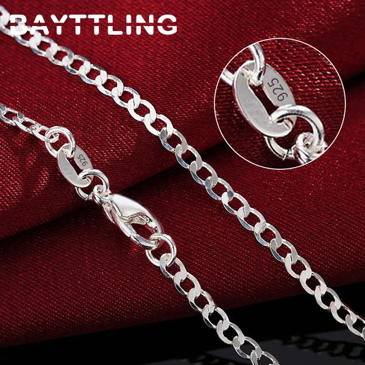 BAYTTLING 2MM 925 Sterling Silver 16/18/20/22/24/26/28/30 Inch Full Sideways Necklace For Woman Man Fashion Glamour Gift Jewelry