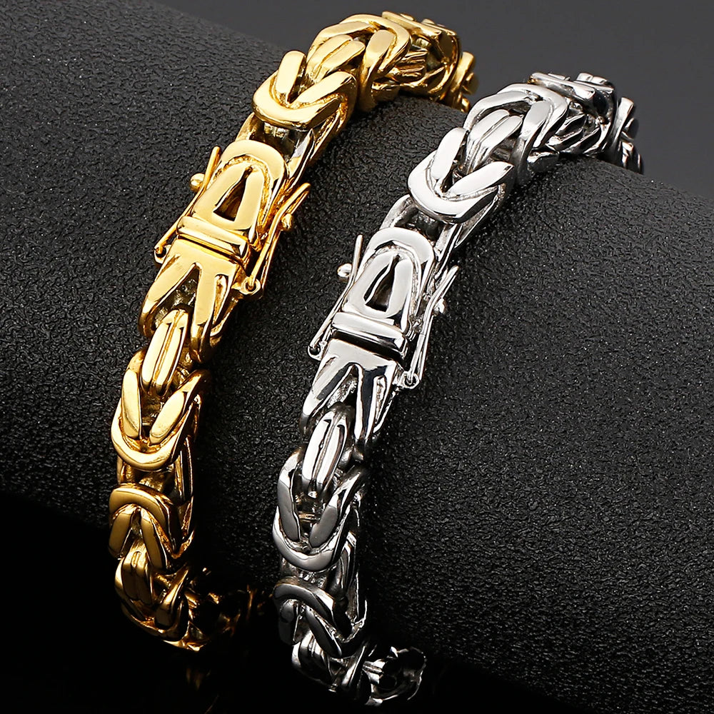 Hiphop Chain Bracelets For Men Never Fade Gold Color Stainless Steel Bracelet Manly Wrist 8.66" Classic Mens Jewellery Wholesale