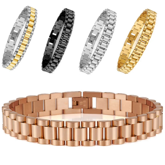 10MM Watch Chain Style Men's Bracelets For Women Man Ladies Gold Color Stainless Steel Mannen Armband Male Jewellery Accessories