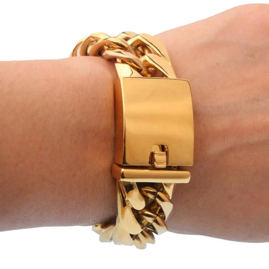Granny Chic 16mm Heavy Men's Bracelet Curb Cuban Link Silver/Gold Color 316L Stainless Steel Wristband Male Jewelry
