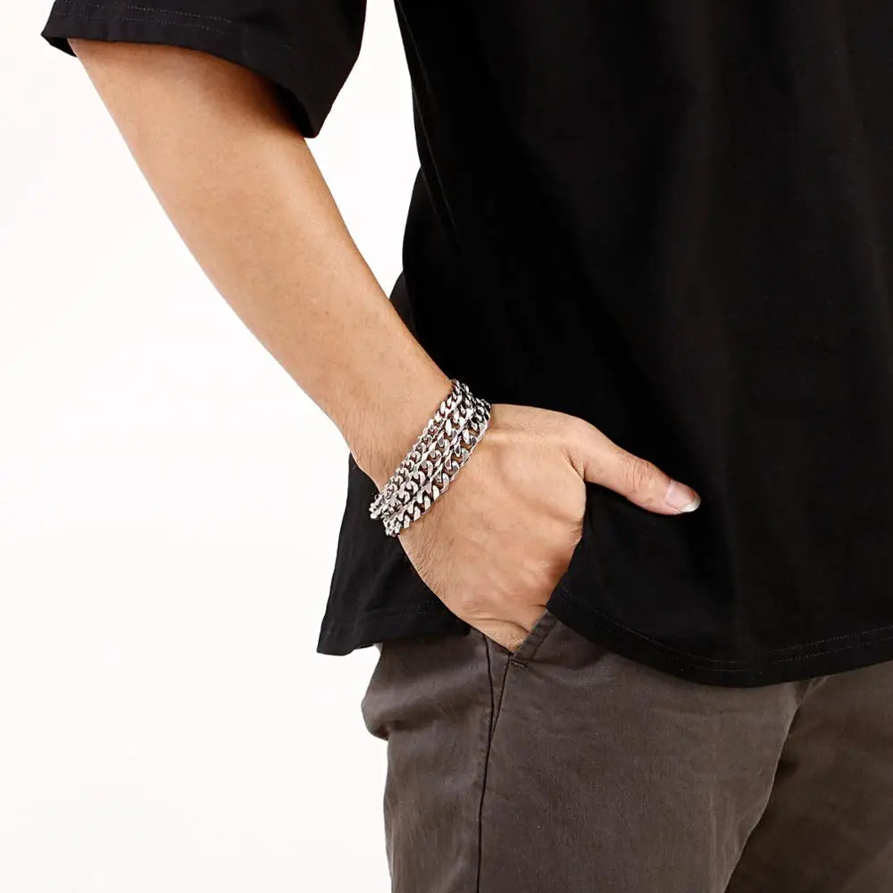 7/8/9/10mm Width Stainless Steel Cuban Bracelet Men Boy Kids S Classic link Chain Bracelet For Men Women Jewelry Gift Wholesale