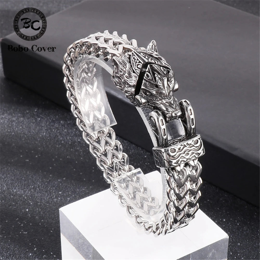 Punk Vikings Norse Wolf Bracelets Men's Retro Stainless Steel Biker Animal Bangles Nordic Mythology Creative Snake Eagle Jewelry