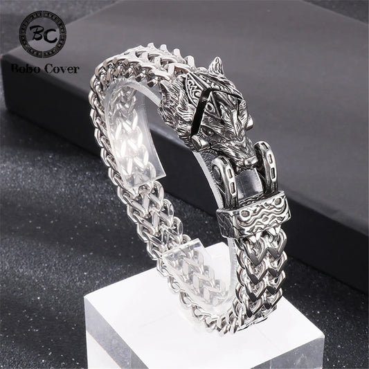 Punk Vikings Norse Wolf Bracelets Men's Retro Stainless Steel Biker Animal Bangles Nordic Mythology Creative Snake Eagle Jewelry