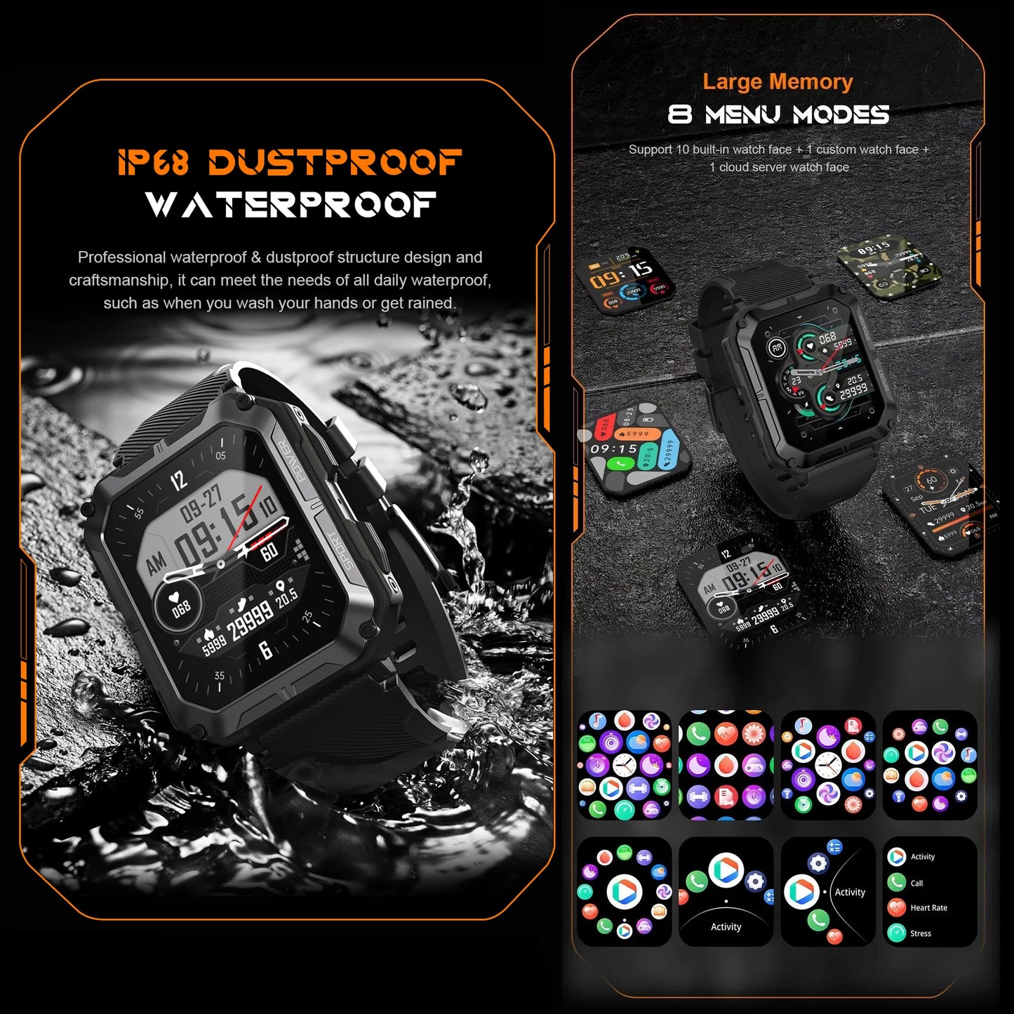C20 PRO 2024 New up Smart Watch Bluetooth call blood pressure detection IP68 waterproof Men sports Smartwatch For xiaomi watches