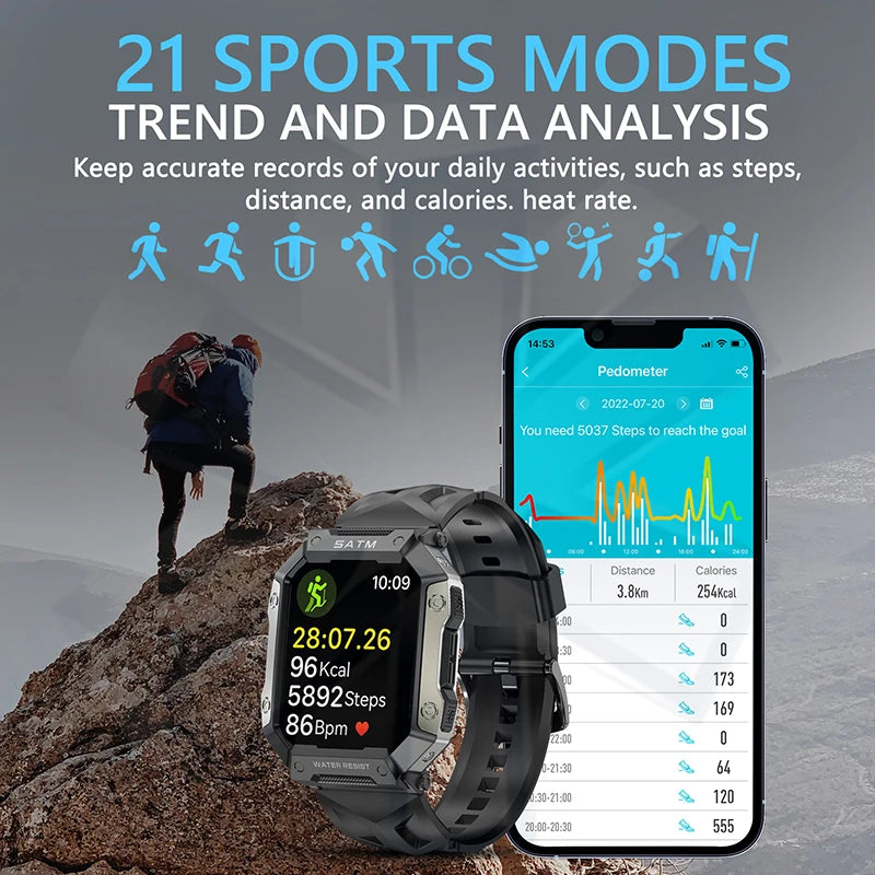 2025 New Outdoor Smart Watch Waterproof Blood Pressure Oxygen Heart Rate Health Fitness Monitor Men Women Sports Smartwatch