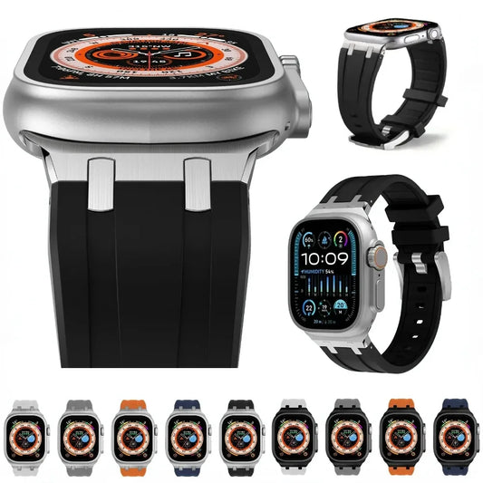 Liquid Silicone Strap for Apple Watch Band 44mm 46mm 45mm Series Ultra 2 49mm Sport Bracelet iWatch Series 10 9 8 7 6 5 SE Belt