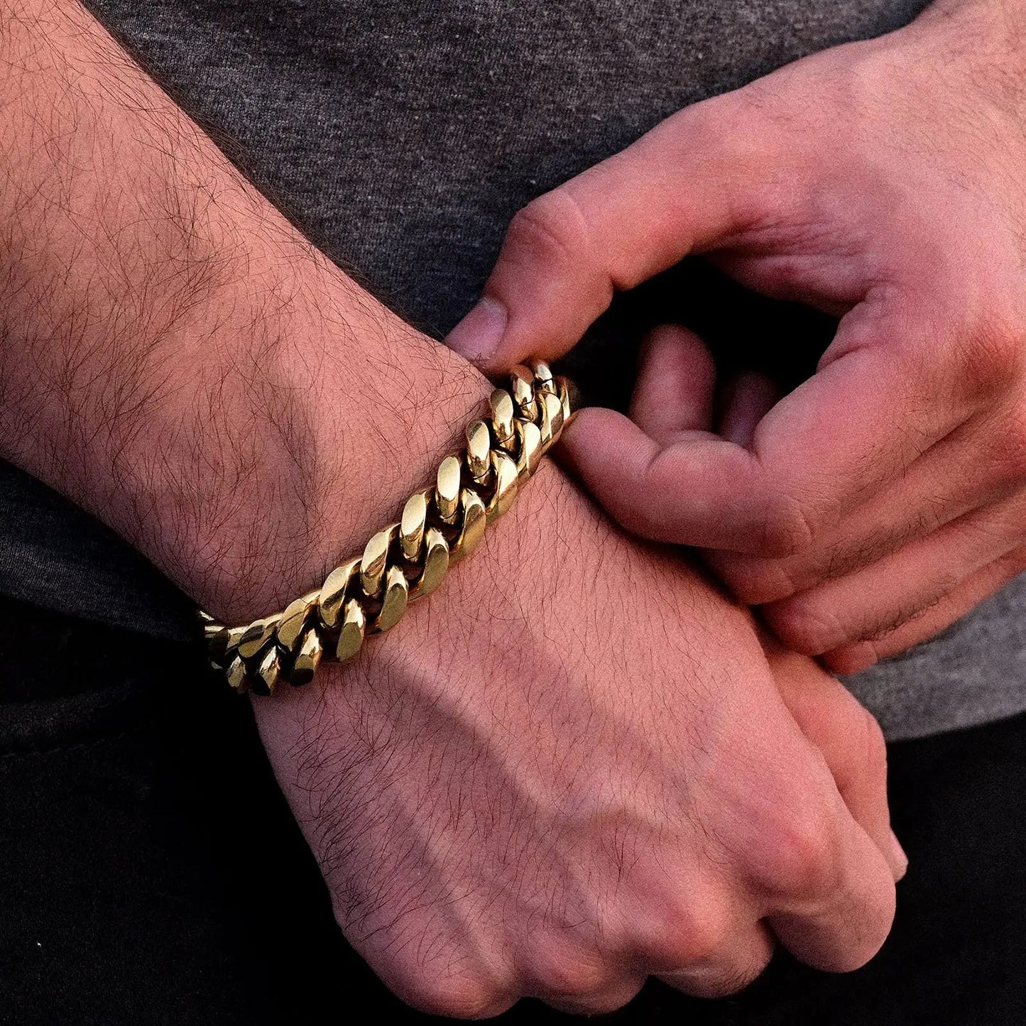 Men Stainless Steel Bracelet 6-14mm 18 K Gold Plated Miami Cuban Link Charm Bracelet For Men Pulsera Acero Inoxidable