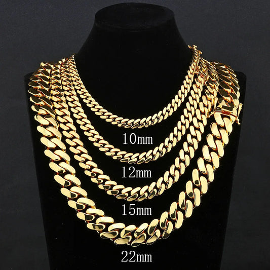 ESKEEM Wholesale 10/12/15/22mm 14K/18K Gold Plated Heavy Miami Cuban Link Chain Necklace for Men Hip Hop Jewelry Cuban Chains