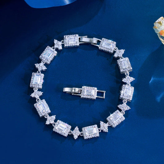 CWWZircons Luxury Geometric 5A Cubic Zirconia Rectangle Bridal Tennis Bracelet for Women Wedding Engagement Jewelry Gifts S0276