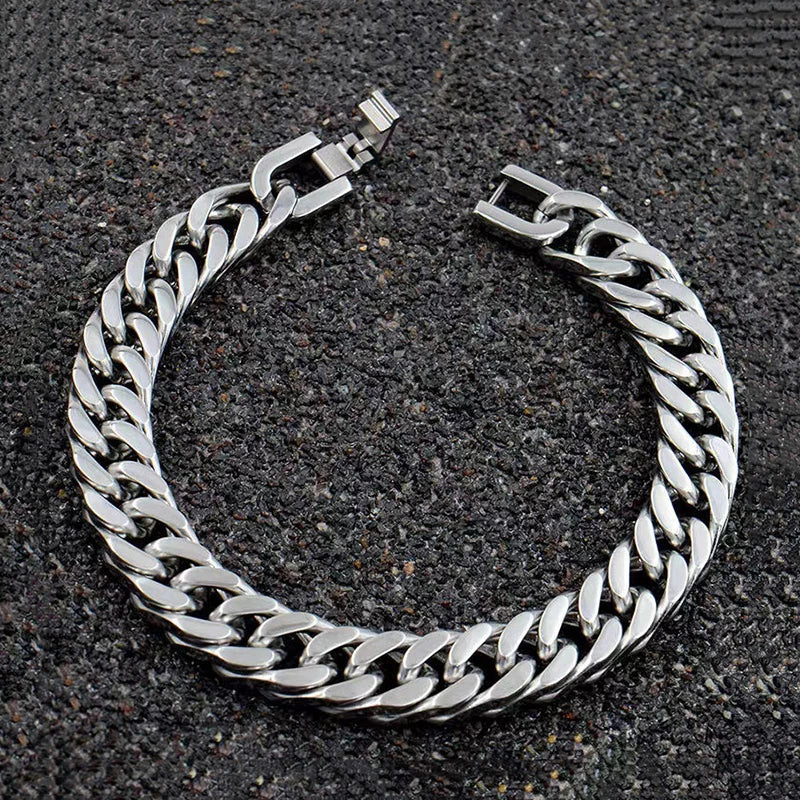 MKENDN 8/10/12MM Cuban Link Chain Bracelets for Men Women Solid Stainless Steel Curb Link Chain Wristband Jewelry Gifts