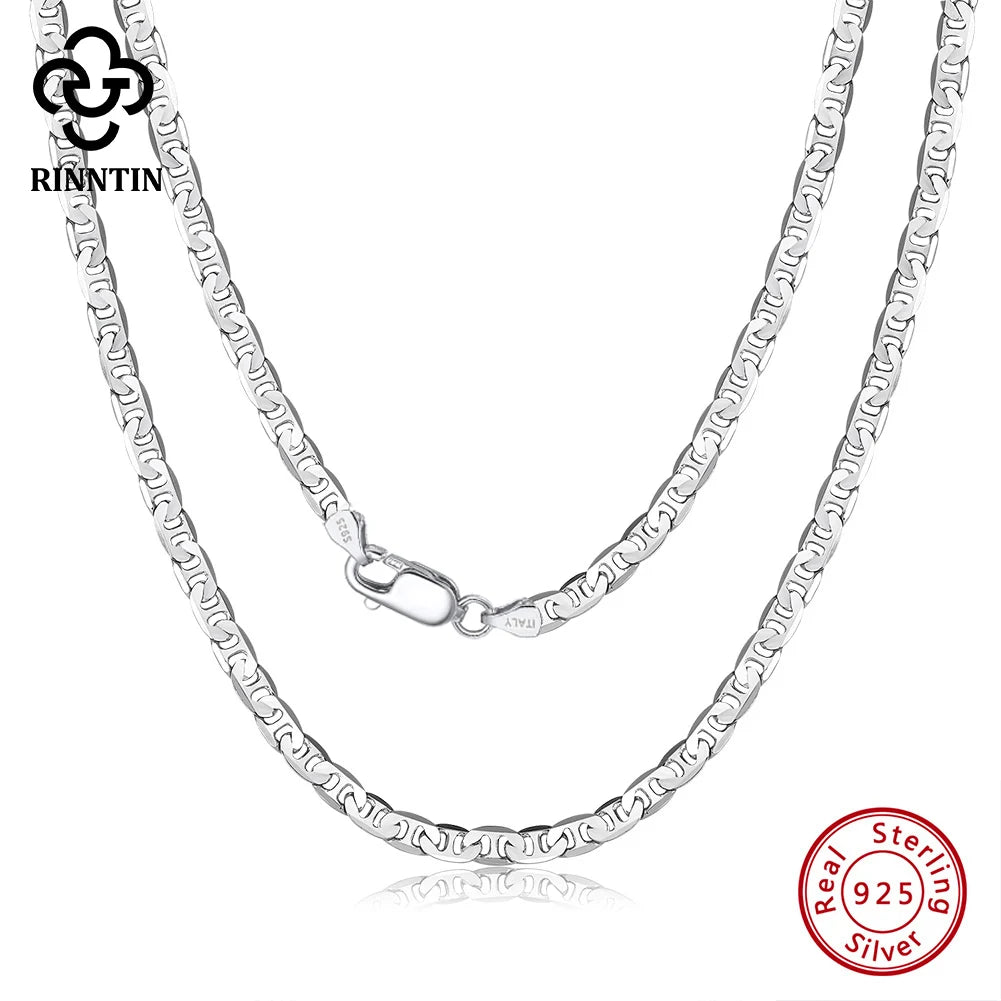Rinntin 925 Sterling Silver Italian 2.6/3.7/5.0mm Flat Mariner Chain Necklace for Women Men Fashion Neck Chain Jewelry SC78