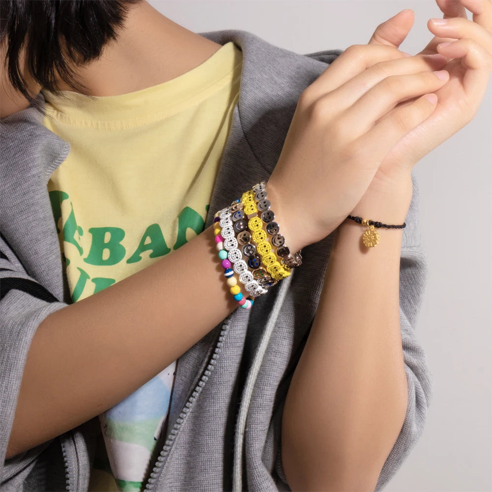 Hot Sales Golden Happy Face Alloy Women Bracelet Inlaid Zirconia Beads Enamel Jewelry 2025