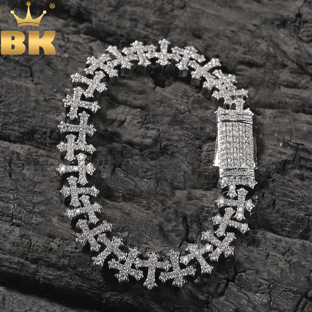 TBTK Charm Cross Chain Bracelet For Women Men Iced Out Cubic Zirconia Cross Cuff Bracelet Anklet Hiphop Jewelry