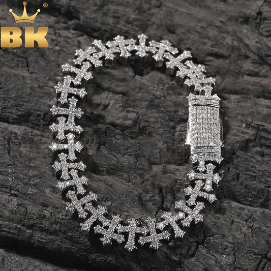 TBTK Charm Cross Chain Bracelet For Women Men Iced Out Cubic Zirconia Cross Cuff Bracelet Anklet Hiphop Jewelry