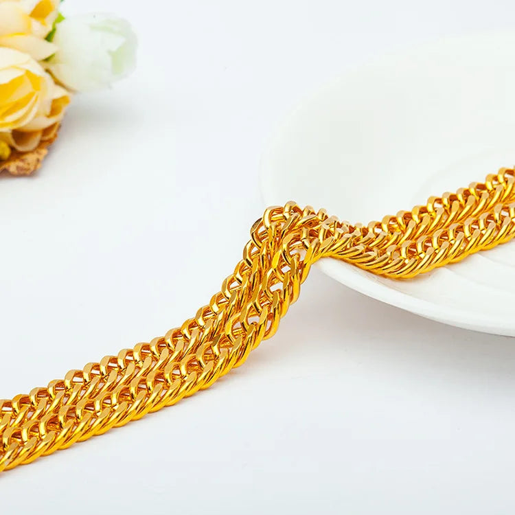Wide 8mm Gloss Double Buckle Boss Necklace Luxury 24K 9999 Pure Gold real gold Atmospheric Men's Necklace