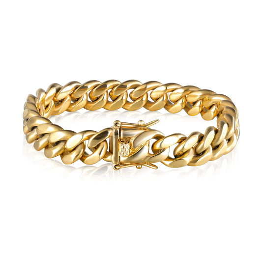 Men Stainless Steel Bracelet 6-14mm 18 K Gold Plated Miami Cuban Link Charm Bracelet For Men Pulsera Acero Inoxidable
