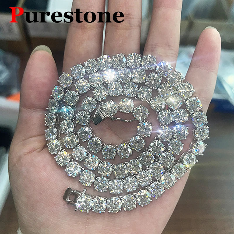 【Patented Buckle】Hip hop Moisssanite Tennis Necklace 925 Sterling Silver Moisssanite Diamond Tennis Chain for Women & Men