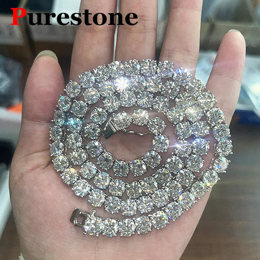【Patented Buckle】Hip hop Moisssanite Tennis Necklace 925 Sterling Silver Moisssanite Diamond Tennis Chain for Women & Men
