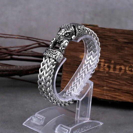 Nordic Stainless Steel Snake Head Bracelet Creative Multi Layer Chain Ouroboros Wristband Men Punk Hip Hop Jewelry Gift