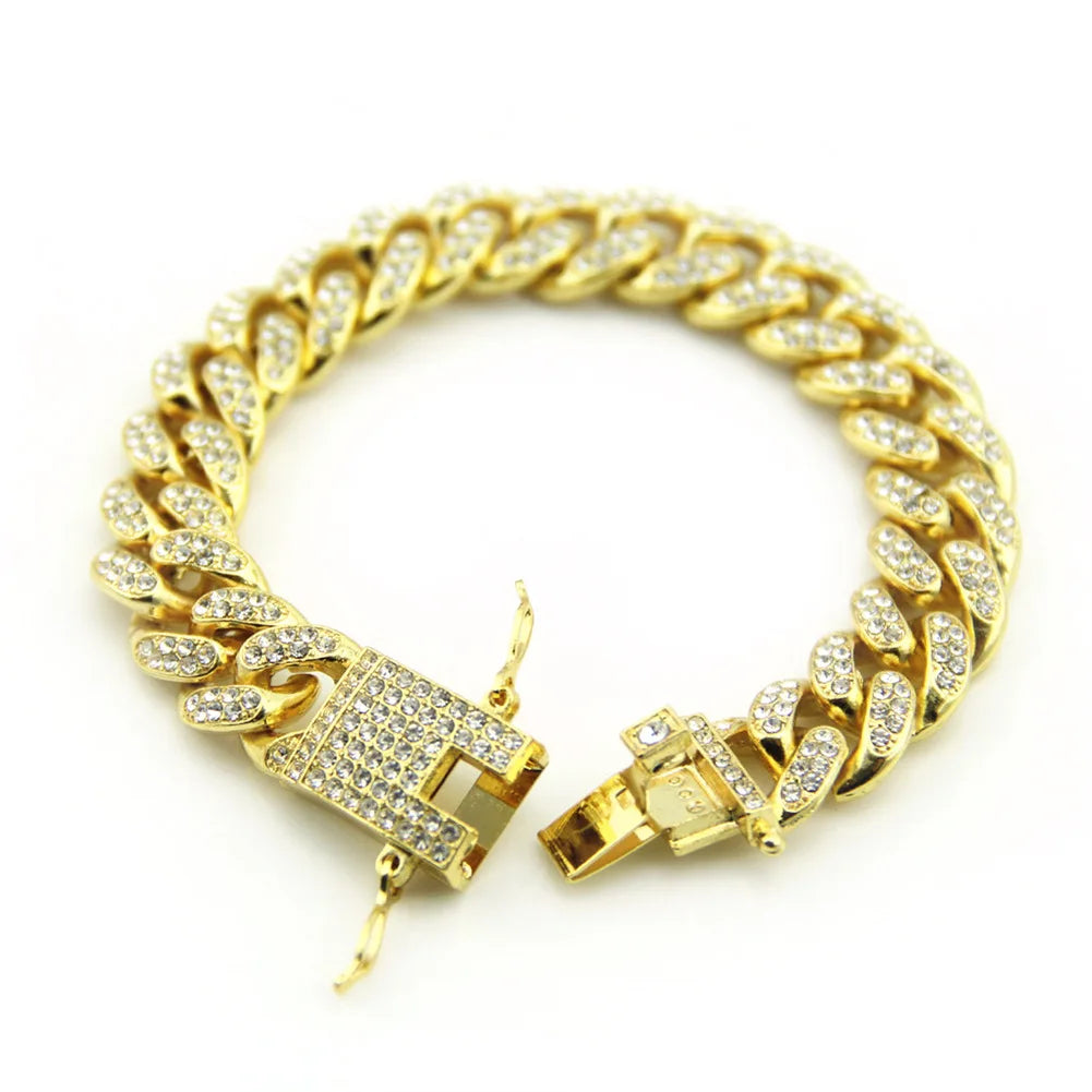 HNSP Luxury Cuban Hand Chain For Men Bracelet 12MM Full Zircon Hip Hop Accessory Jewelry