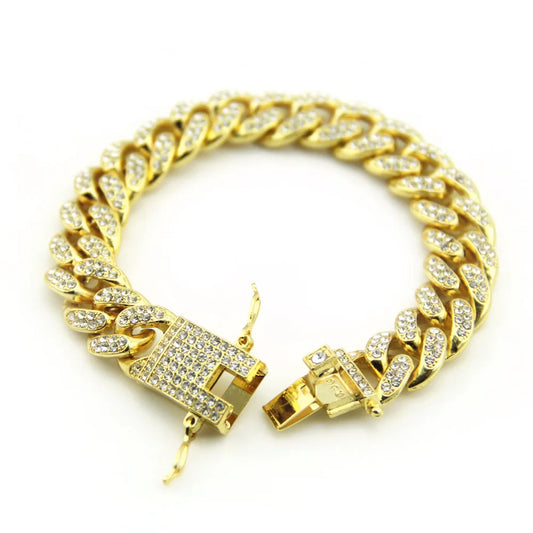 HNSP Luxury Cuban Hand Chain For Men Bracelet 12MM Full Zircon Hip Hop Accessory Jewelry