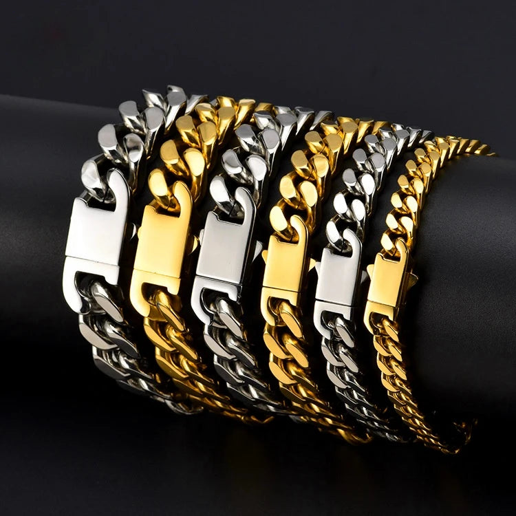 316 Stainless Steel Plated 18k Gold Fashion Crypto Cuban Chain Miami Rap Hip Hop Men's Bracelet Accessory