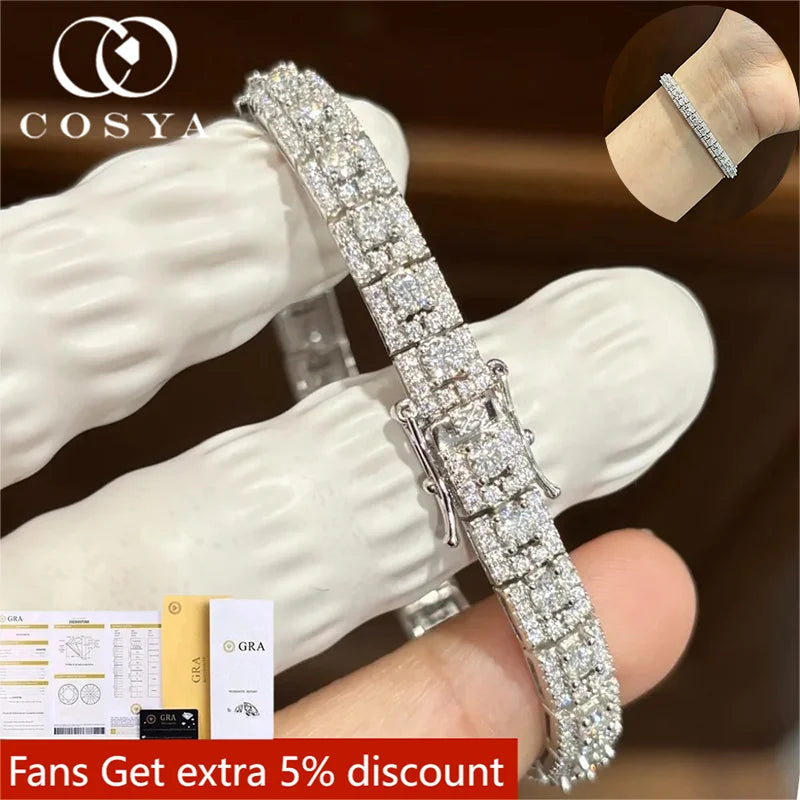 COSYA Luxury 3mm Full Moissanite Tennis Bracelet 100% S925 Silver D VVS1 GRA Certified Lab Diamond Hand Chain Jewelry Gift