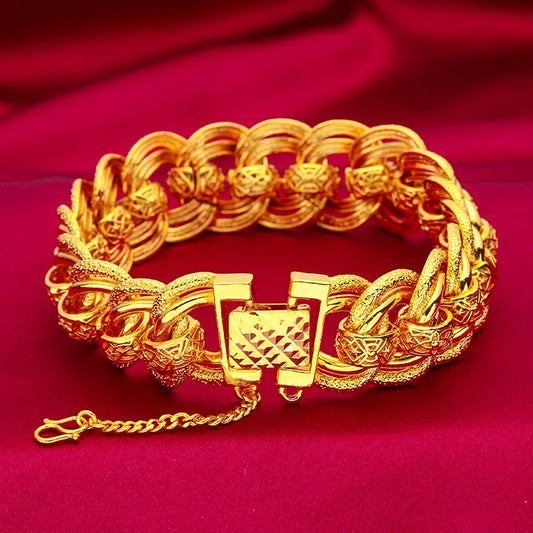 18K Gold Bracelet, 20mm Wide Men's Bracelet, Watch Chain Style, AU750 Wide Version Fashion Jewelry.