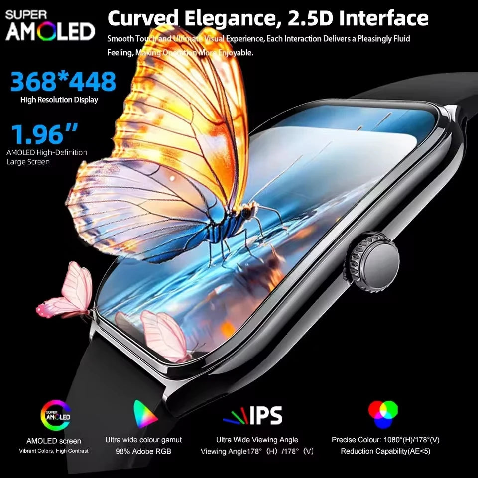 New Ultra Thin AMOLED Smart Watch For XIaomi Men 386*448HD Screen Fashion Women Sports Bracelet BT Calling Waterproof Smartwatch