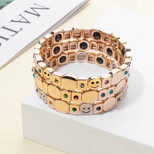 Hot Sales Golden Happy Face Alloy Women Bracelet Inlaid Zirconia Beads Enamel Jewelry 2025