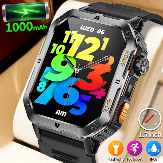 2025 New 1000mAh Big Battery Smart Watch Men LED Flashlight Bluetooth Call Waterproof Watches Sports Smartwatch For Android ios