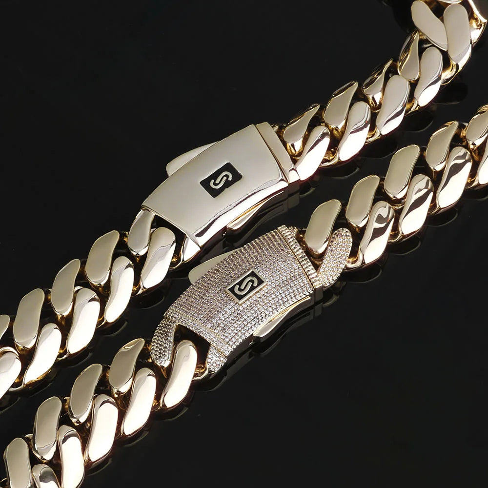Cadena 14k Gold Plated Hip Hop Luxury Jewelry Monaco Chain Classic Plain Lock Miami Cuban Link Chain Men Choker Necklace