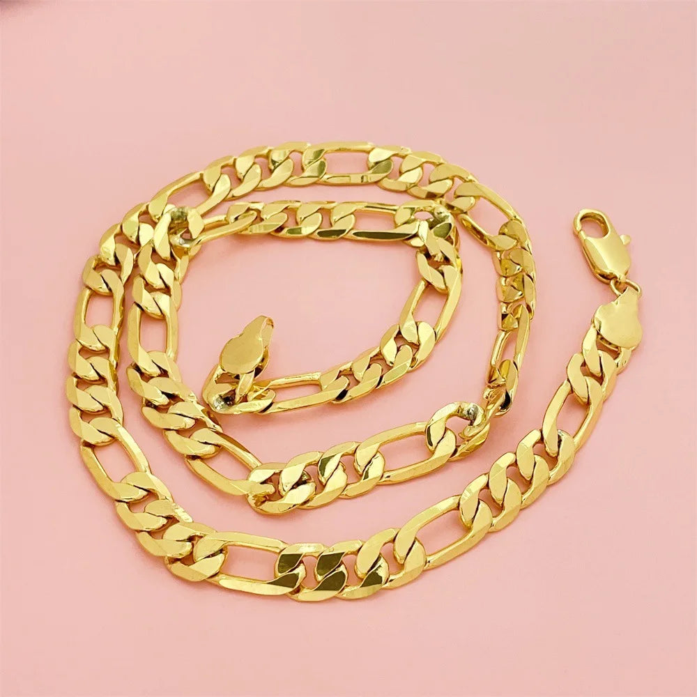 Luxury 24K 9999 Pure Gold real gold 10MM three than a men's and women's geometric necklace