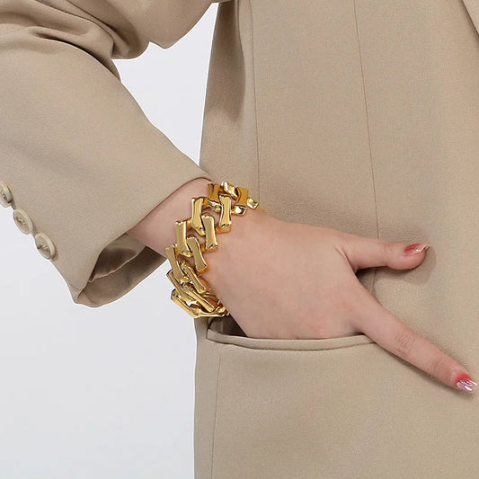 KALEN 20/32MM Irregular Cuban Chain Bracelet for Women Men Punk Polished/Brushed Gold Color Heavy Geometric Bone Chain Jewelry