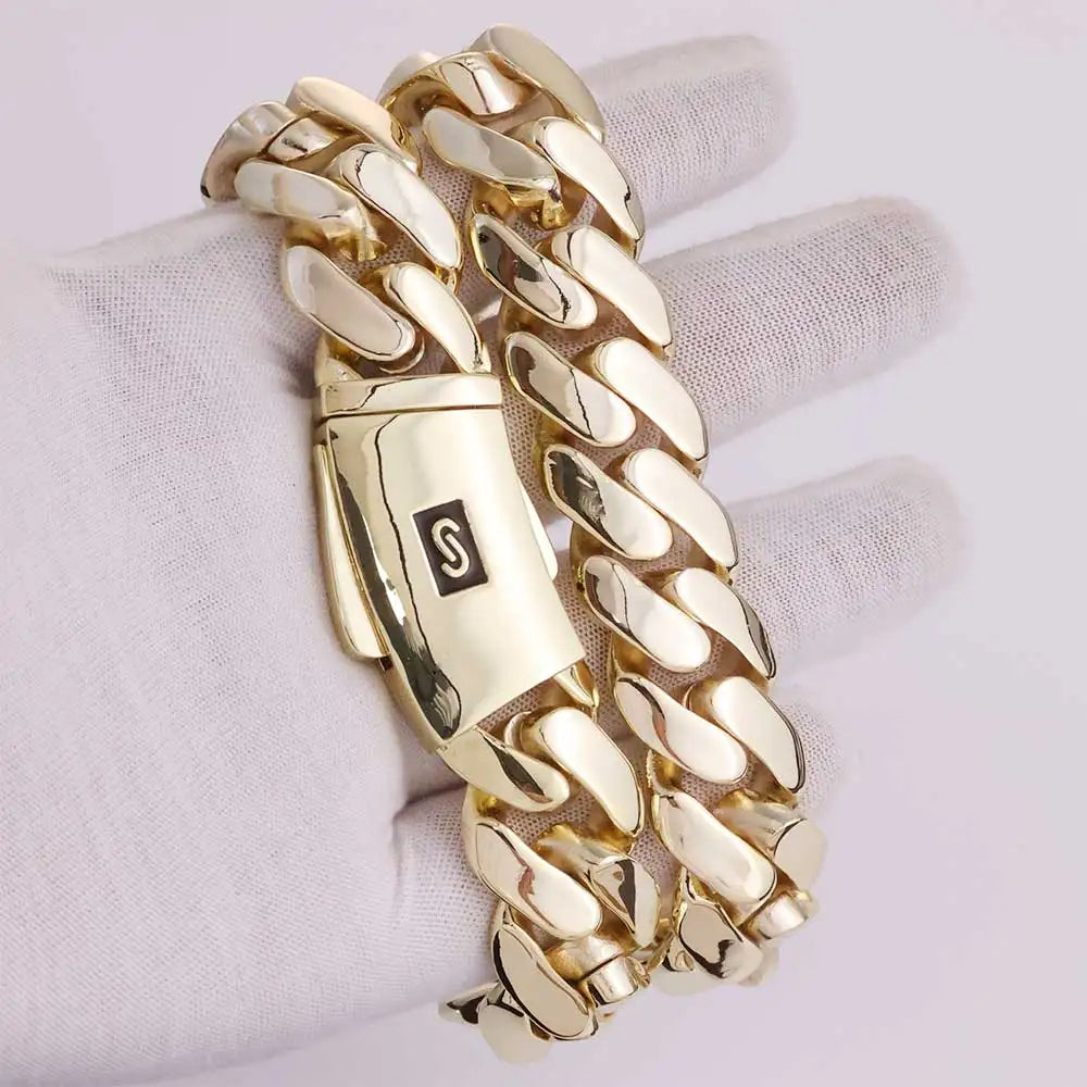 Cadena 14k Gold Plated Hip Hop Luxury Jewelry Monaco Chain Classic Plain Lock Miami Cuban Link Chain Men Choker Necklace