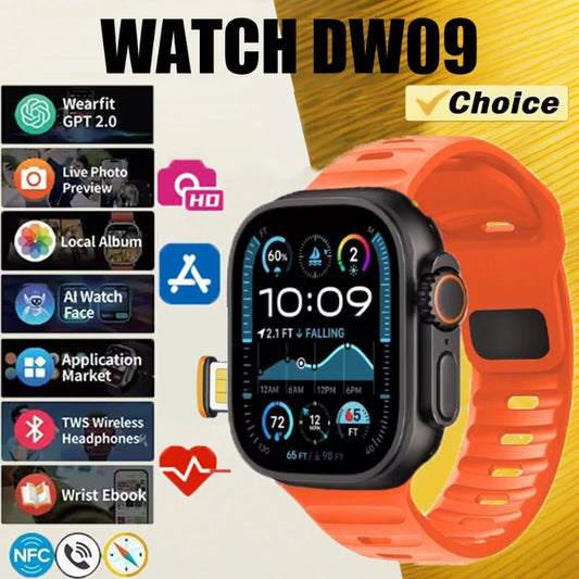 DW09 mens Ultra 4g Android smartwatch supports 5G network via SIM card 2.1 inch Amoled GPS WIFI global calling