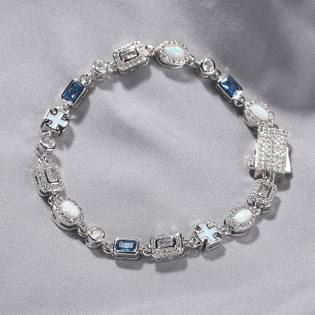 UWIN Slim White Blue Gemstones Bracelets for Men Women Iced Out Cubic Zirconia Chain Thinner Bracelets Fashion Jewelry for Gift