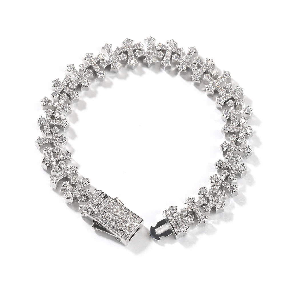 TBTK Charm Cross Chain Bracelet For Women Men Iced Out Cubic Zirconia Cross Cuff Bracelet Anklet Hiphop Jewelry