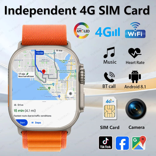 New 4G Network SIM Card Smart Watch 2.45-inch Dual Camera GPS Wifi NFC Rugged Google Map Sport Waterproof Men Women Smartwatch