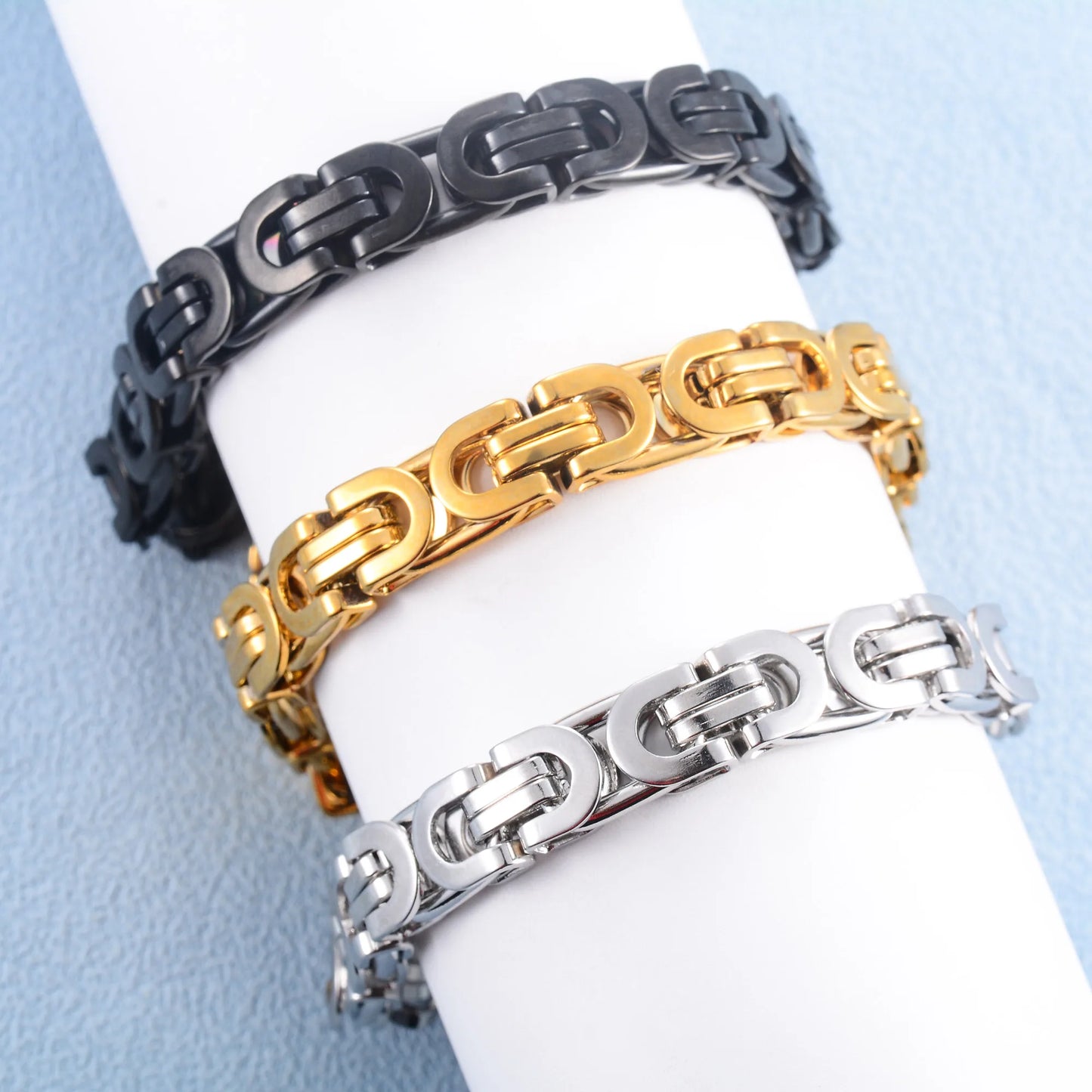 8.5mm Chunky Stainless Steel Byzantine Chain Box Bracelet for Men Heavy Hand Chain Hip Hop Rock Punk Boy Wristband Metal Jewelry