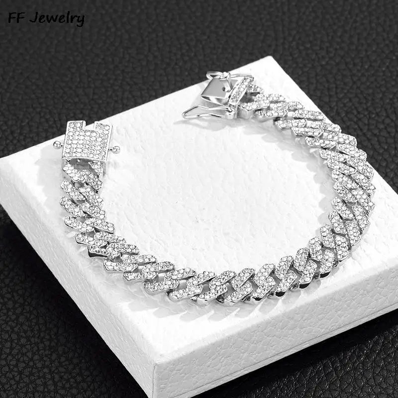 20cm 2023 Luxury Iced Out Cuban Link Chain Bracelet for Women Men Gold Silver Color Bling Rhinestone Bracelet Chain Jewelry