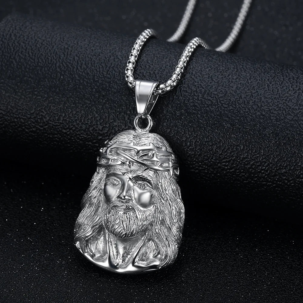 Fashion Hip Hop Stainless Steel PVD Gold Colour Jewelry Crystal Charms Jesus Religion Pendants Necklace Men