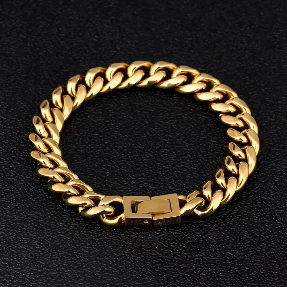 MKENDN 8/10/12MM Cuban Link Chain Bracelets for Men Women Solid Stainless Steel Curb Link Chain Wristband Jewelry Gifts