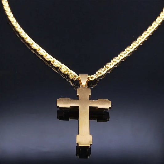 HNSP Stainless Steel Luxury Zircon Cross Necklace Pendant For Men Women Jewelry Accessories