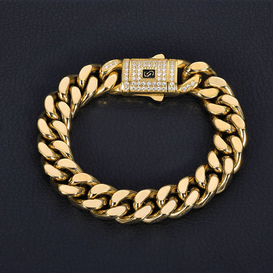 NY 7/9/11/13MM Stainless Steel Cuban Link Chains Shiny Cubic Zirconia Clasp Personalize Monaco Bracelet for Men Hiphop Jewelry